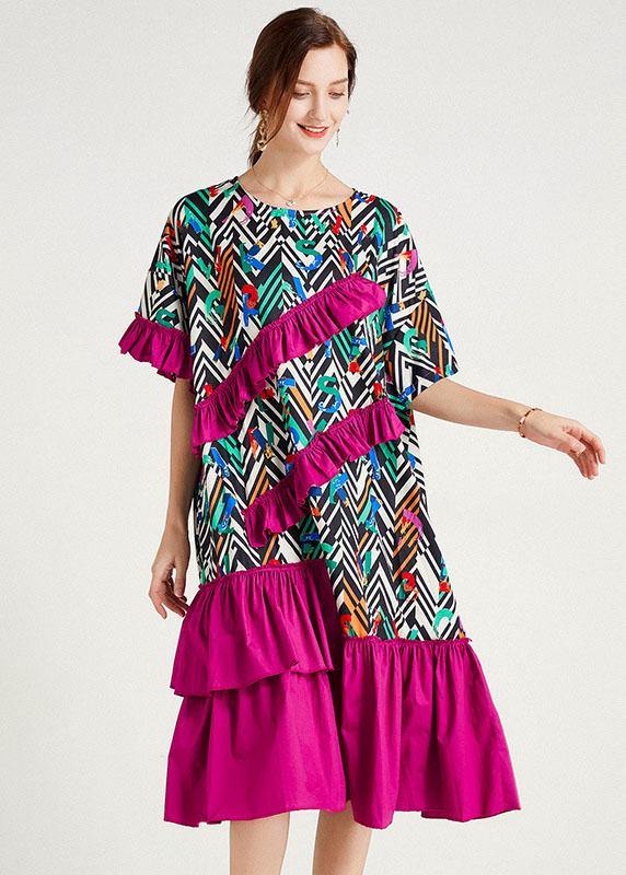 Elegant Orange Print Loose Ruffles Summer Long Dresses - SooLinen