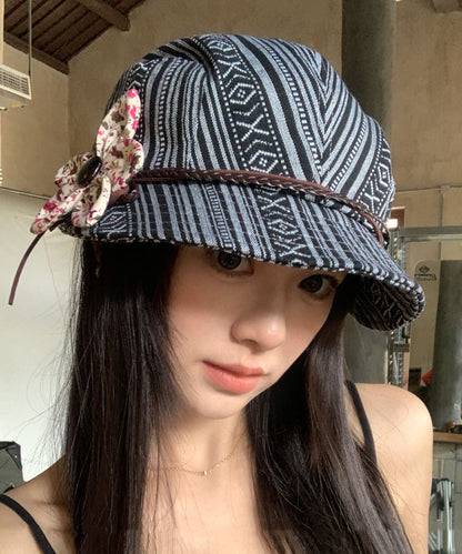 Ethnic Style Flower Pleated Patchwork Bucket Hat