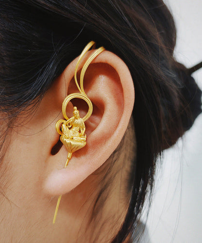 Ethnic Style Handmade Enlightenment Zen Buddhist Silver Gilding Earrings
