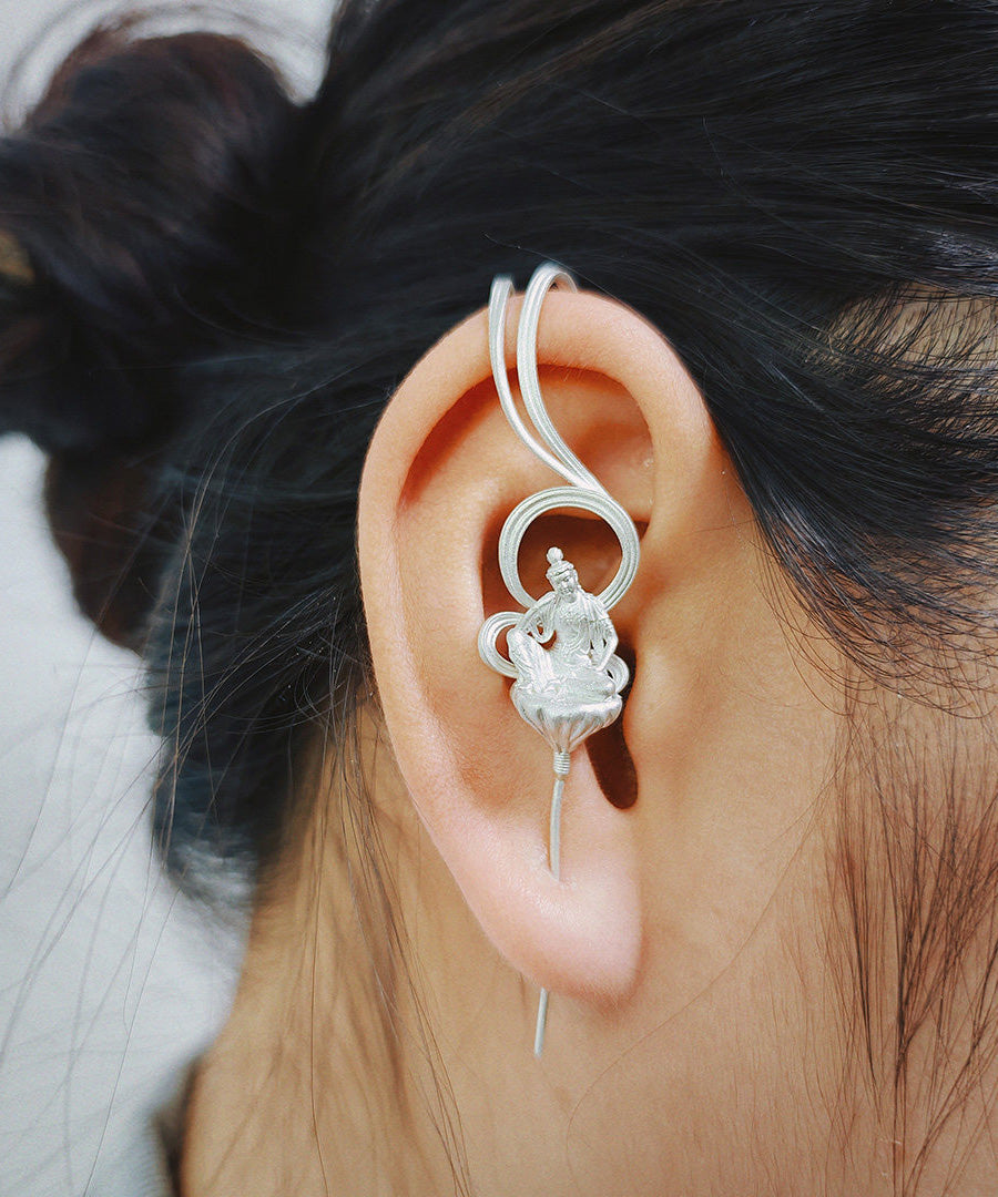 Ethnic Style Handmade Enlightenment Zen Buddhist Silver Gilding Earrings