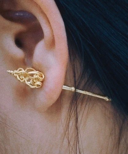 Ethnic Style Handmade Original Gold Copper Zen Staff Earrings