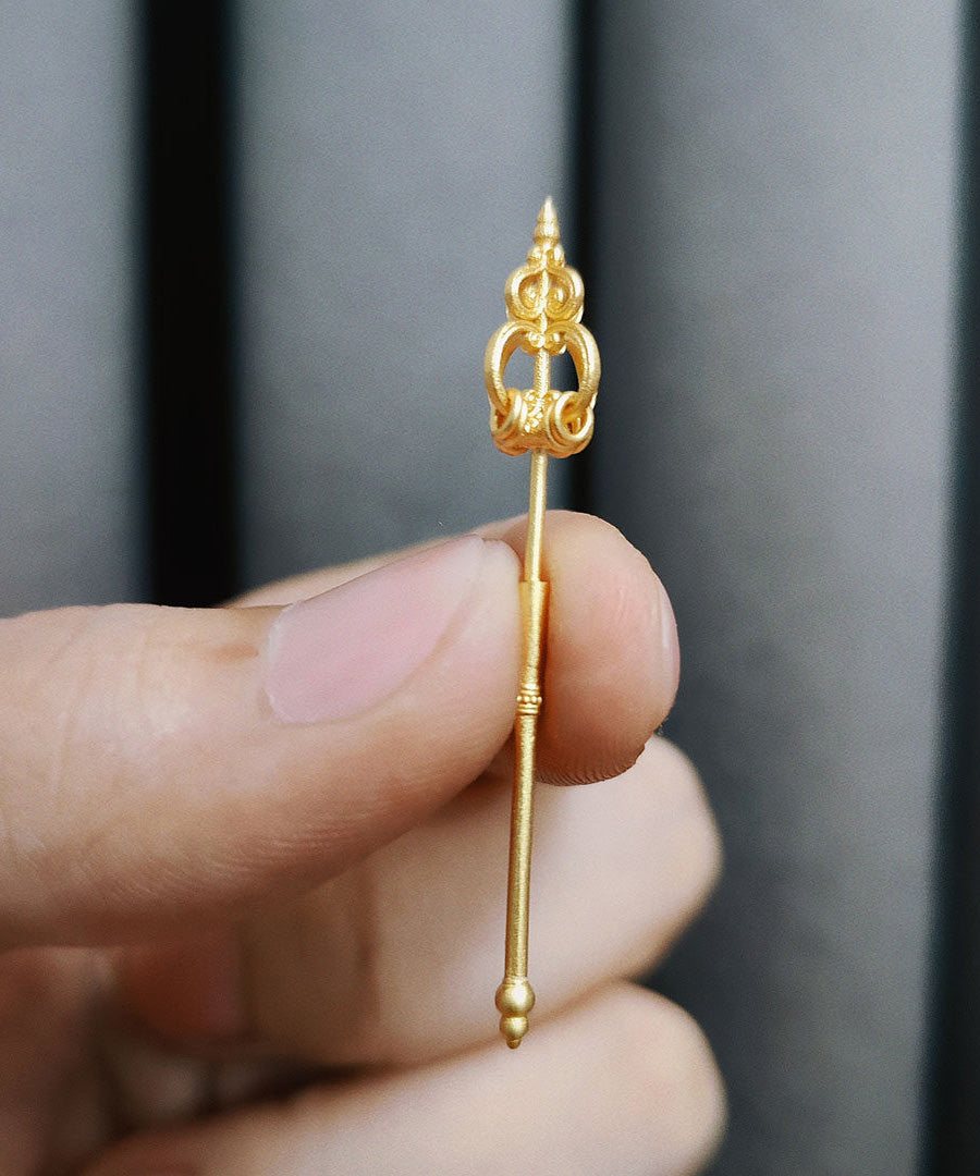 Ethnic Style Handmade Original Gold Copper Zen Staff Earrings