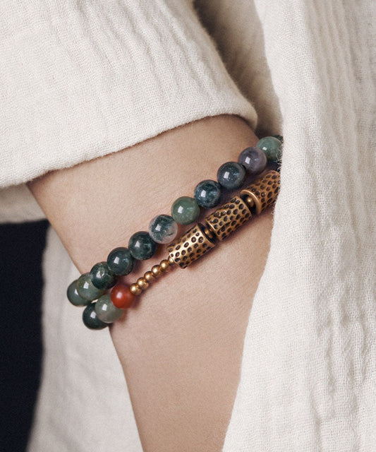 Ethnic Style Jade Bead Double Loop Bracelet