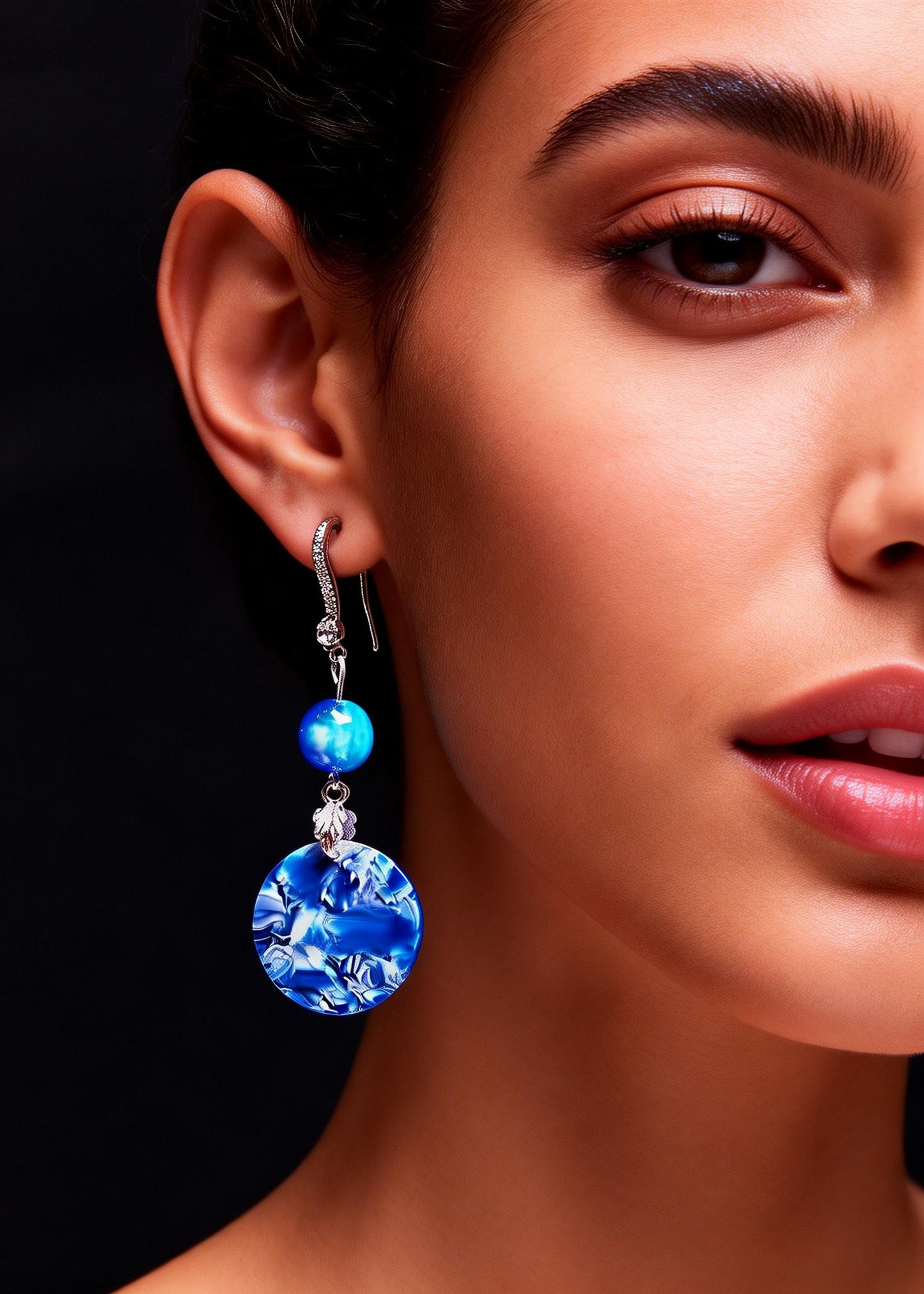 Ethnic Style Peacock Blue Paitings Fine Jade Drop Earrings
