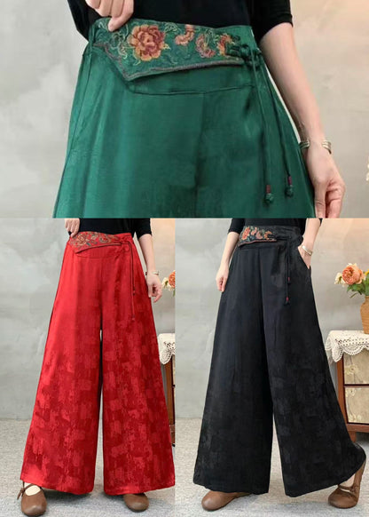 Ethnic Style Red Embroidered Jacquard Silk Pants Spring