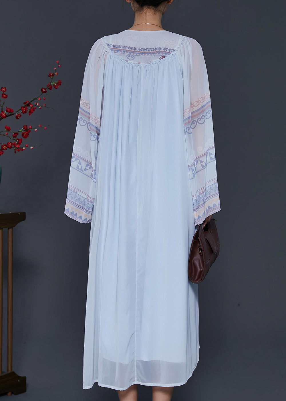Ethnic Style Sky Blue Oversized Lace Up Chiffon Dress Summer