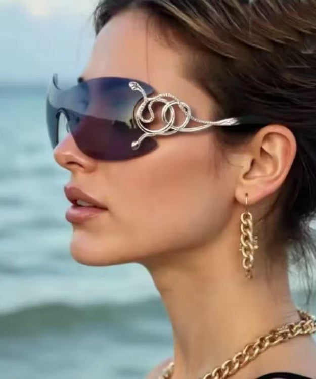European And American Black Frameless Edge Connected Sunglasses