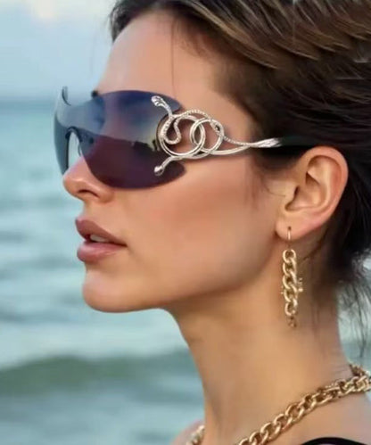 European And American Black Frameless Edge Connected Sunglasses