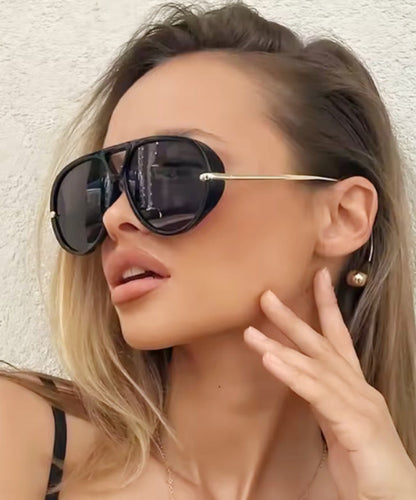 European And American Black Large Frame Pilot Style Sunglasses