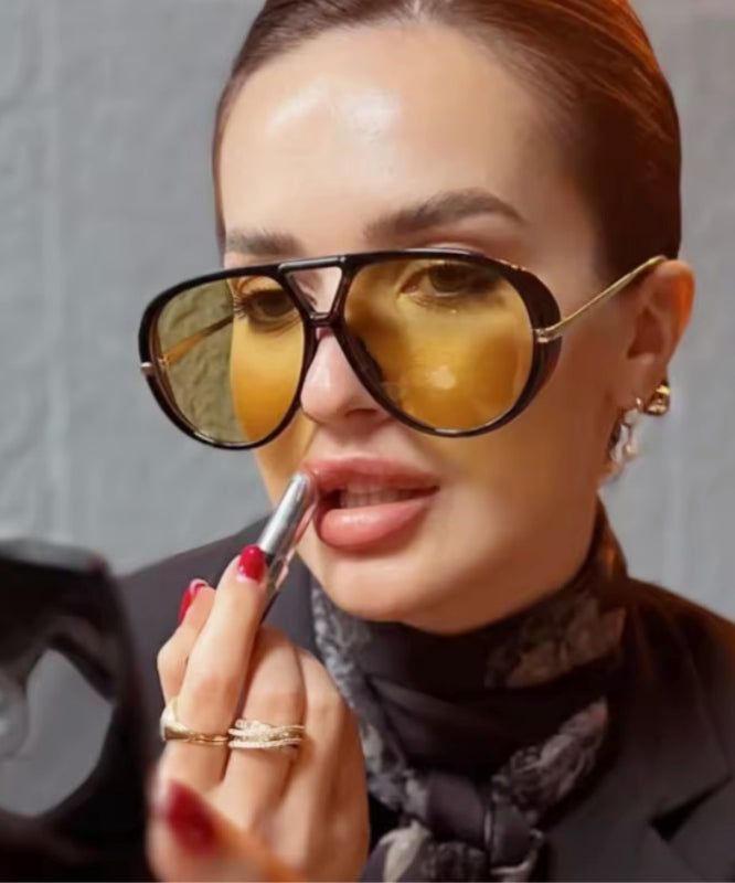 European And American Black Large Frame Pilot Style Sunglasses