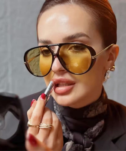 European And American Black Large Frame Pilot Style Sunglasses