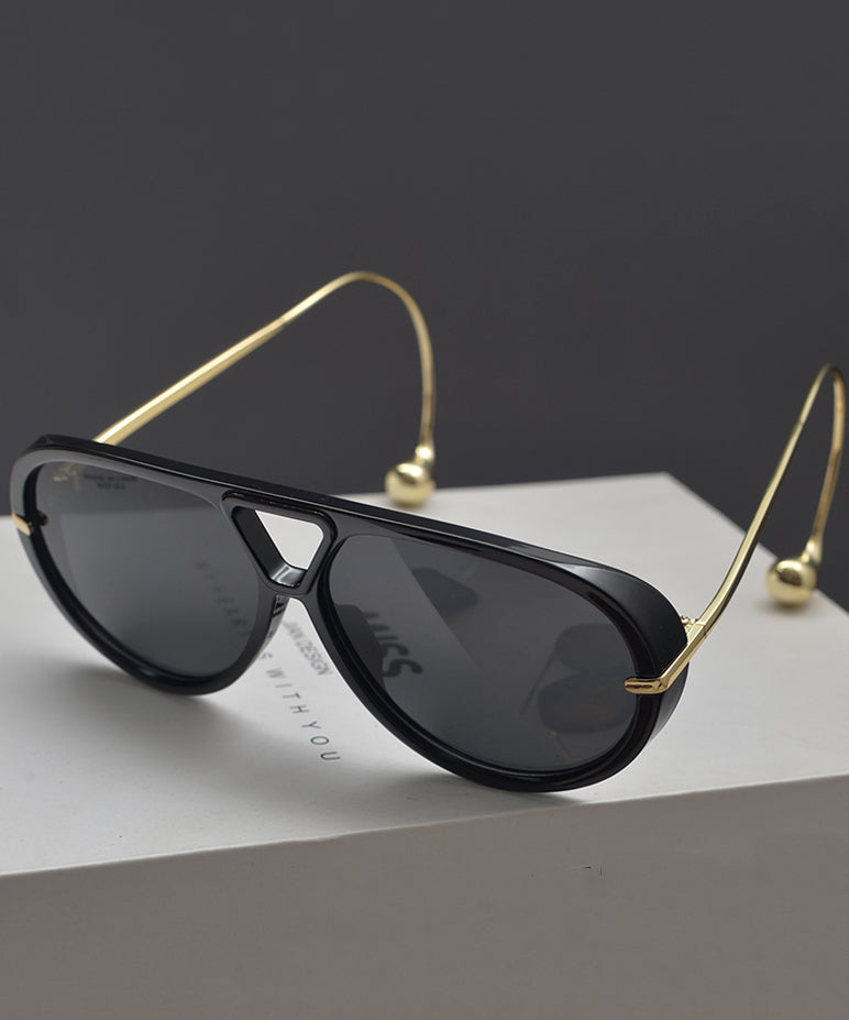 European And American Black Large Frame Pilot Style Sunglasses