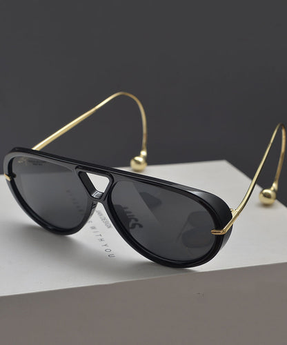 European And American Black Large Frame Pilot Style Sunglasses