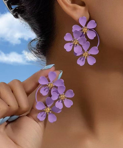 European And American Fashion Pink Flower Metal Earrings