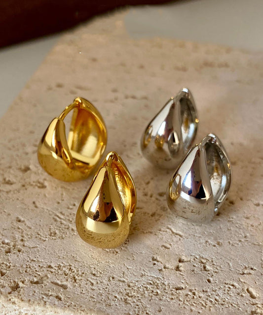 European And American Gold Water Drop Metallic Ring Earrings