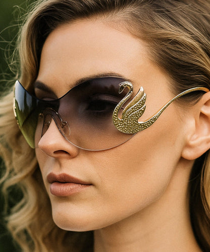 European And American Grey Frameless Integrated Sunglasses