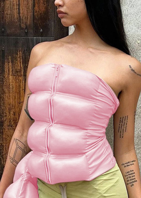 European And American Khaki Cold Shoulder Zipper Strapless Women Vest