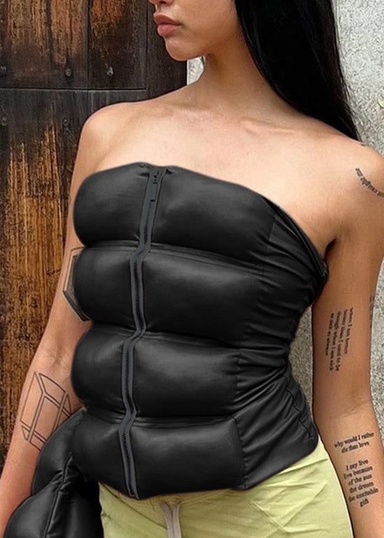 European And American Khaki Cold Shoulder Zipper Strapless Women Vest