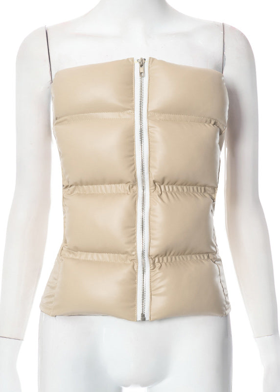 European And American Khaki Cold Shoulder Zipper Strapless Women Vest