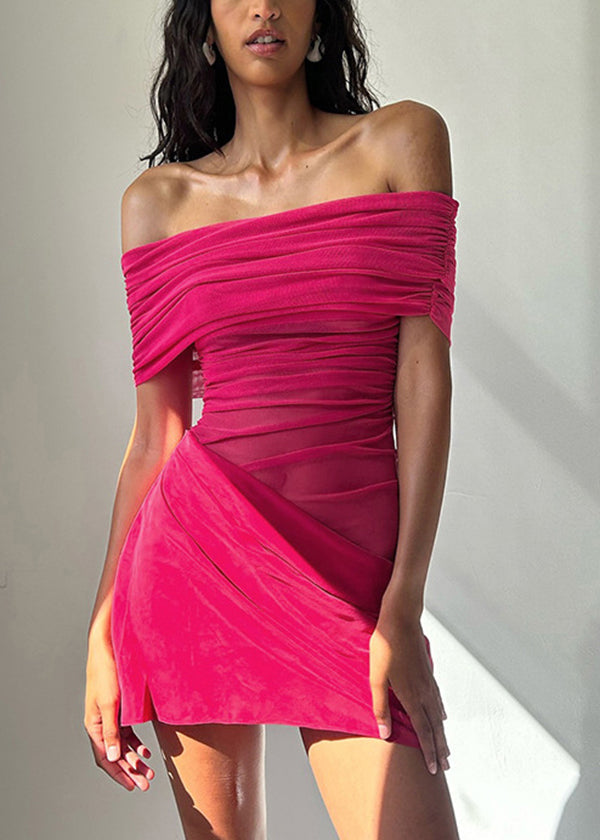 European And American Style Black Slash Neck Tulle Patchwork Mid Dress Summer