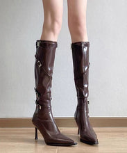Load image into Gallery viewer, European And American Style Brown Heel Boots Pointed Toe