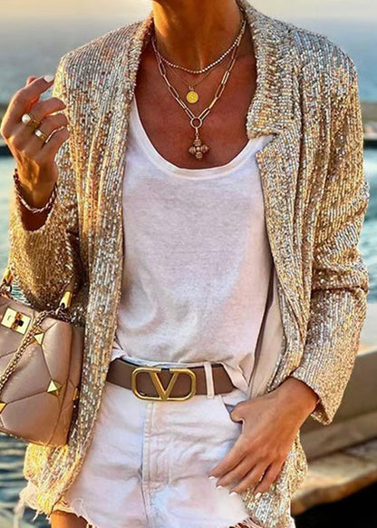 European And American Style Gold Sequins Patchwork Coat Spring
