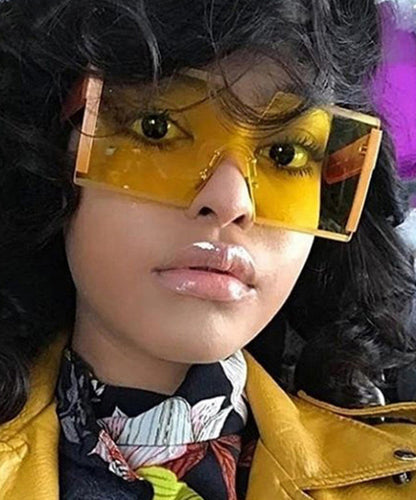 European And American Yellow Gradient Sunglasses Frameless One-Piece Design