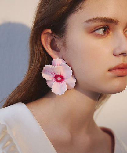 Exaggeration Pink Floral Oversize Alloy Stud Earrings