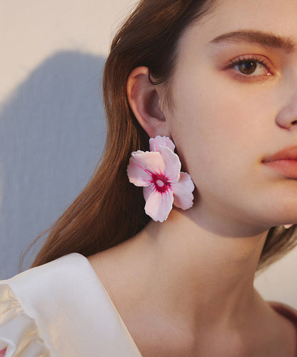 Exaggeration Pink Floral Oversize Alloy Stud Earrings
