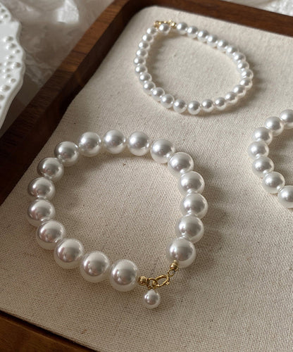 Exquisite 14K Gold Buckle White Pearl Bracelet