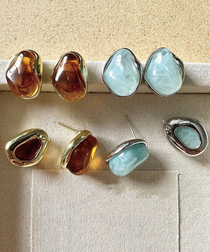 Exquisite Mint Blue Amber Asymmetrical Resin Earrings