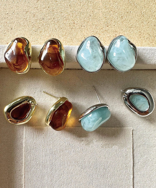 Exquisite Mint Blue Amber Asymmetrical Resin Earrings