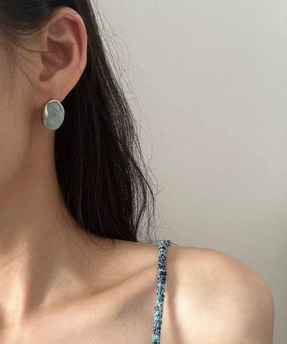 Exquisite Mint Blue Amber Asymmetrical Resin Earrings