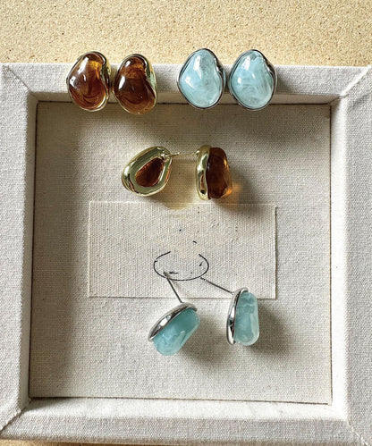 Exquisite Mint Blue Amber Asymmetrical Resin Earrings