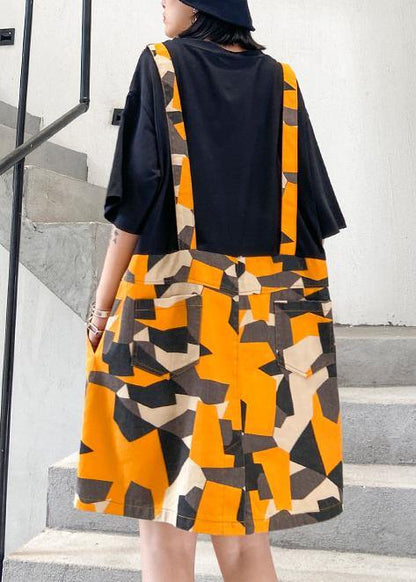 Fake two-piece splicing dress female summer large size medium long a-line skirt female summer - SooLinen