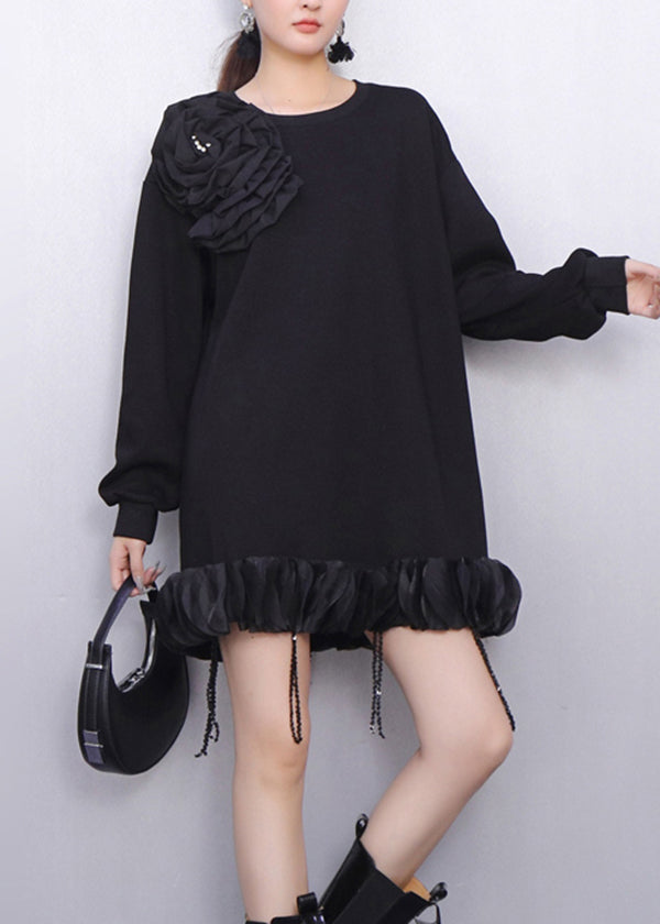 Fall Beige Floral Decorated Crystal Tassel Patchwork Dress