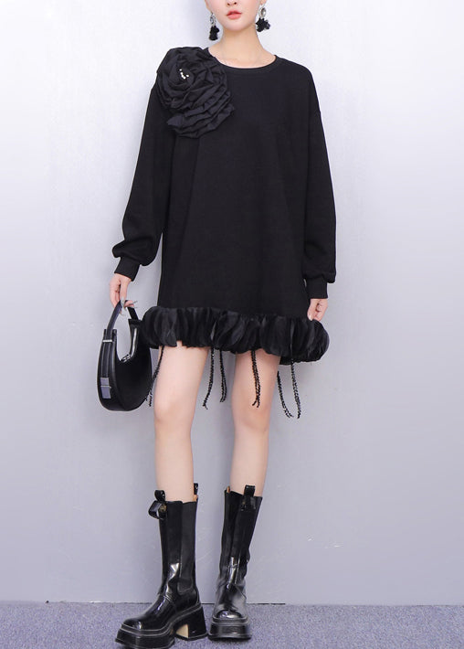 Fall Beige Floral Decorated Crystal Tassel Patchwork Dress