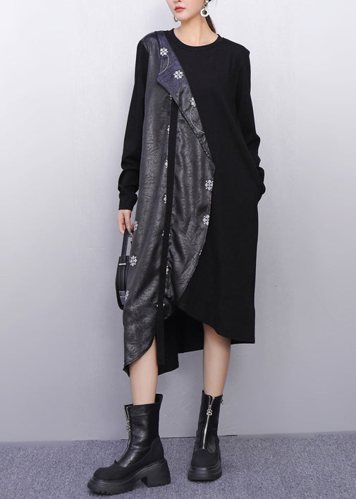 Fall Modern Black Minimalist Fashion False Two Pieces Dress