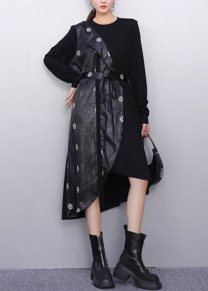 Fall Modern Black Minimalist Fashion False Two Pieces Dress