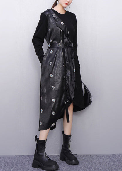 Fall Modern Black Minimalist Fashion False Two Pieces Dress