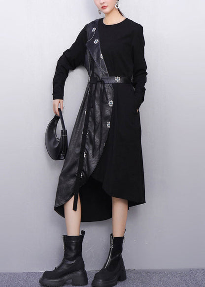 Fall Modern Black Minimalist Fashion False Two Pieces Dress