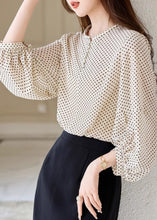 Load image into Gallery viewer, Fashion Apricot Dot Print Chiffon Top Long Sleeve