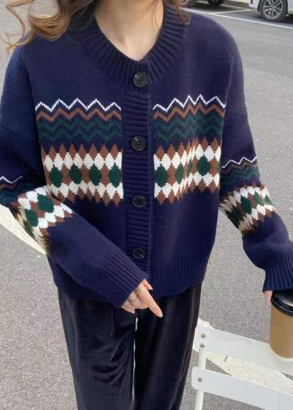 Fashion Apricot O Neck Jacquard Button Knit Cardigans Spring