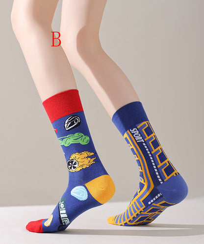Fashion Asymmetrical Design Jacquard Combed Cotton Mid Calf Socks