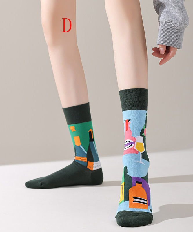Fashion Asymmetrical Design Jacquard Combed Cotton Mid Calf Socks