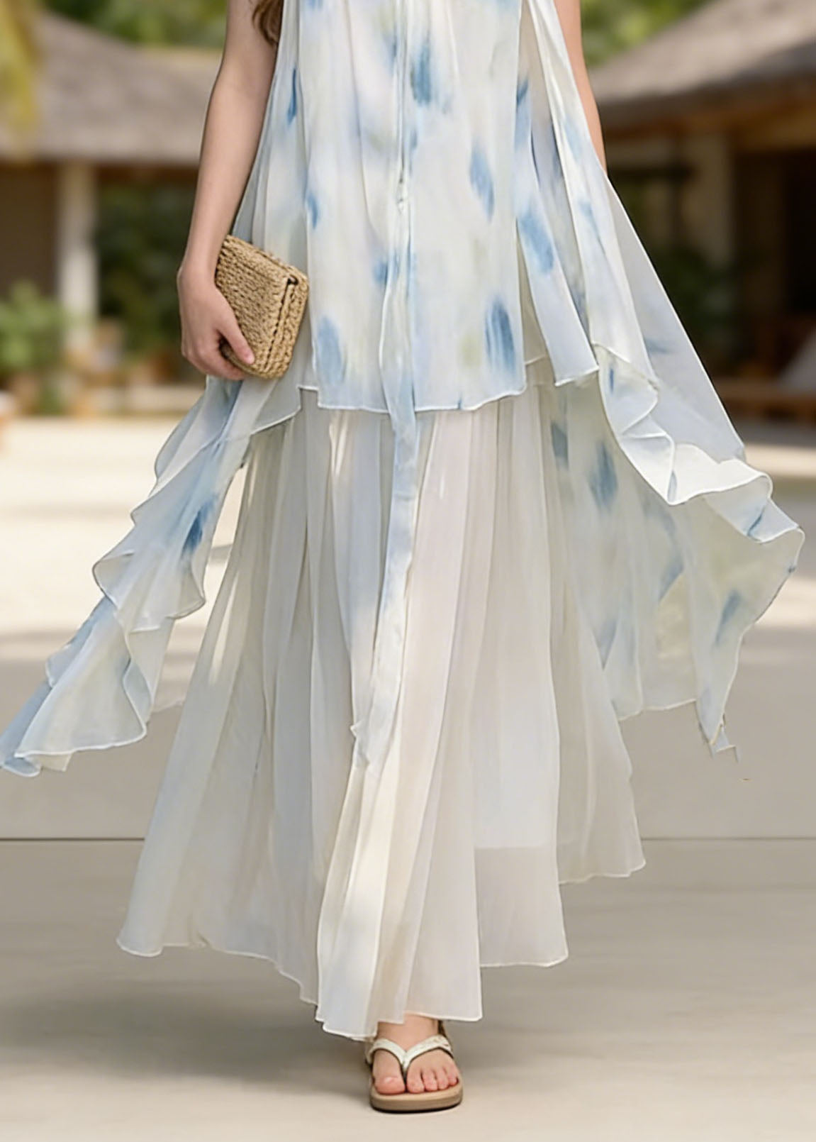 Fashion Asymmetrical Tie Dye Chiffon Spaghetti Strap Dress Summer