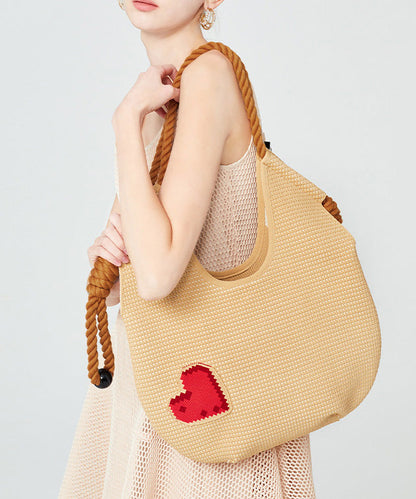 Fashion Beige Solid Durable Patchwork Love Woven Shoulder Bags