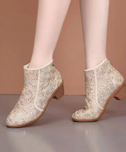 Load image into Gallery viewer, Fashion Beige Splicing Zipper Chunky Ankle Boots