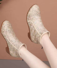 Load image into Gallery viewer, Fashion Beige Splicing Zipper Chunky Ankle Boots