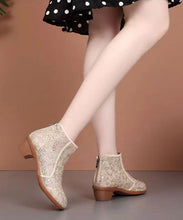 Load image into Gallery viewer, Fashion Beige Splicing Zipper Chunky Ankle Boots